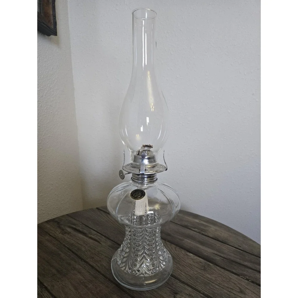 Vintage Lamplight Farms Clear Cut Glass Oil Lamp 17.5